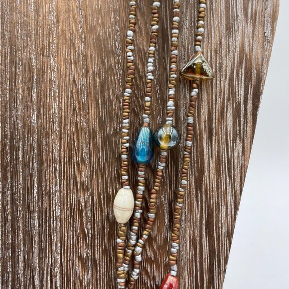 Express Multicolor Beaded Necklace With Glass & Metal Accents 24” Double Strand - Picture 2 of 5